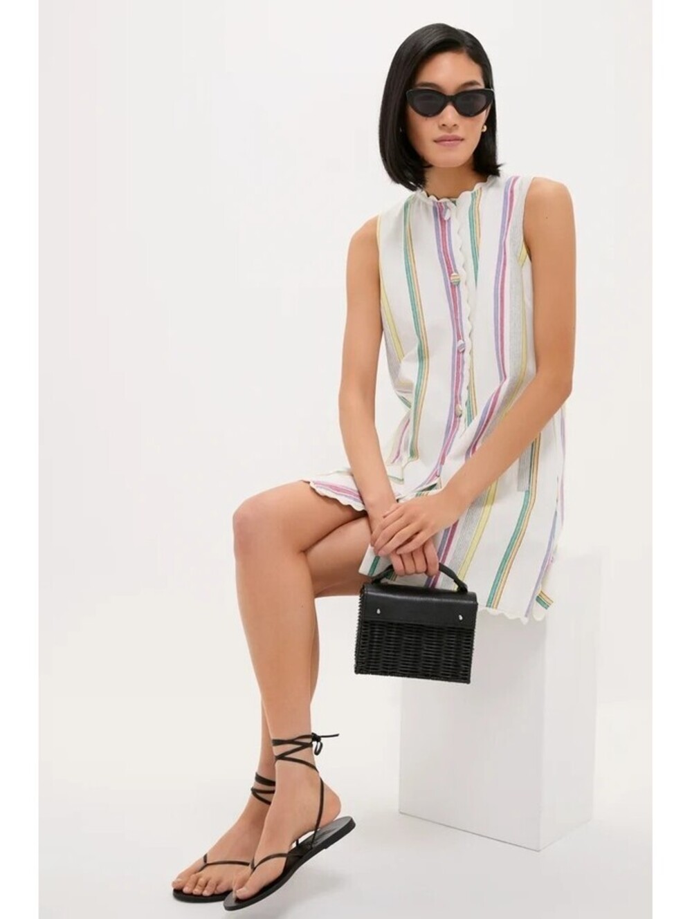 Tuckernuck Isla Stripe Savanna Cotton Scalloped Button Front Mini Dress M
